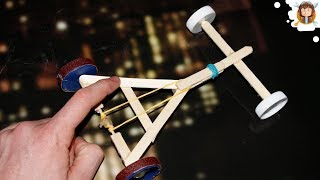 ✅ How to make a MINI Rubber Band Car easily  Popsicle Stick Car [upl. by Dlaregztif]