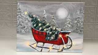 CHRISTMAS PAINTING TUTORIAL  OLD SLEIGH AND CHRISTMAS TREE 🎄 FOR BEGINNERS [upl. by Anirol838]