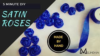 How to make Satin rose  5 minute DIY  DIY satin ribbon flowers [upl. by Netsrik]