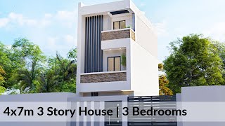 4x7 Meters 3 Story House Design  3 Bedrooms [upl. by Nosecyrb]