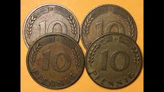 Germany 10 Pfennig Coins 1950 Collection of Mint Marks [upl. by Vittoria52]