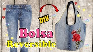 Bolso Reversible con Jeans Reciclado  Tutorial Costura Fácil DIY [upl. by Jenkel465]