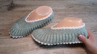 Домашние уютные следки спицами  Homemade slippers knitting pattern [upl. by Aitetel333]