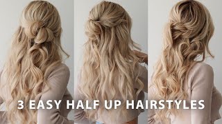 3 EASY HALF UP HAIRSTYLES 🌸 Perfect for Weddings Bridal Prom amp Work [upl. by Taylor493]