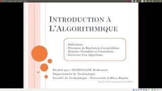 Cours 01  Introduction à lAlgorithmique [upl. by Ziul704]